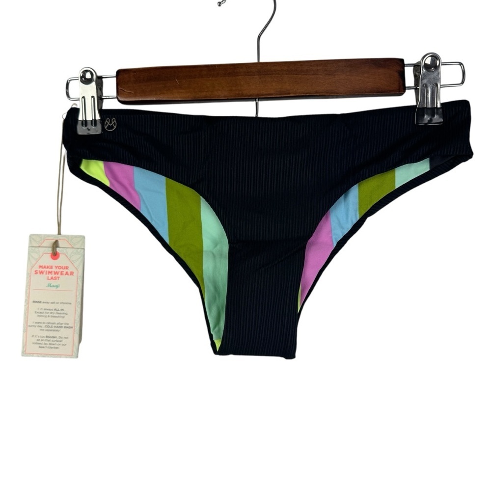 Maaji Black &‎ Multicolor Reversible Stretchy Swim Bikini Bottom Women's XS NEW